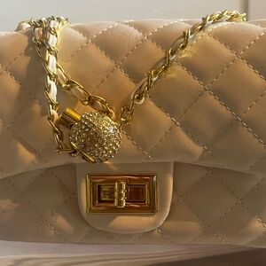 Leather stitch pattern beige crossbody